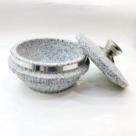 #5RYB1608; Stone pot with lid 16x8cm..