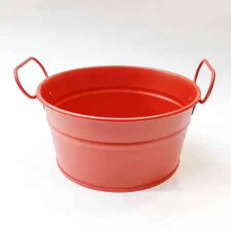 #B232-R; Metal bucket round 15cm Red..
