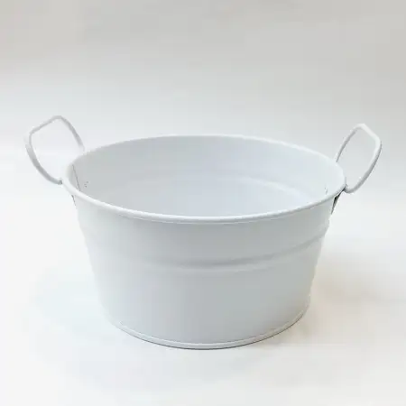 #B232-WT; Metal bucket round 15cm White..