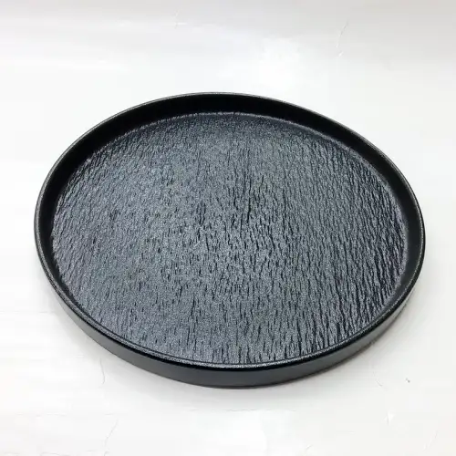 #BS5057-BK; Ceramic flat round plate 23cm