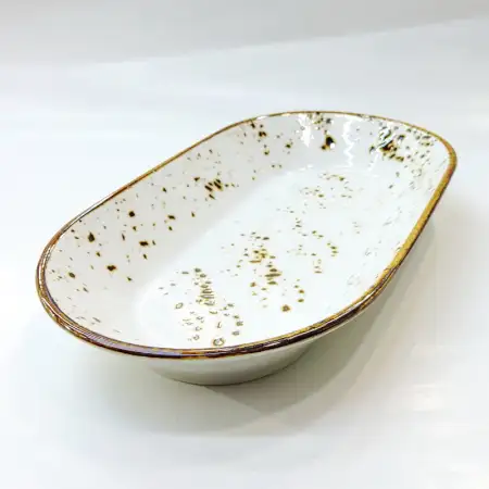 #KK1103-WT; Ceramic oval deep plate 9.5 ..