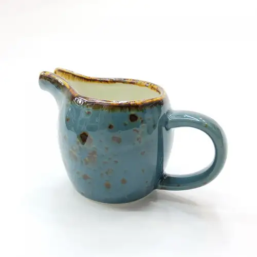 #KK1227-BL; Ceramic cream pot with handle 3.25 inches