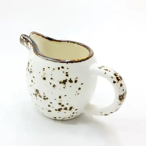 #KK1227-WT; Ceramic cream pot with handle 3.25 inches
