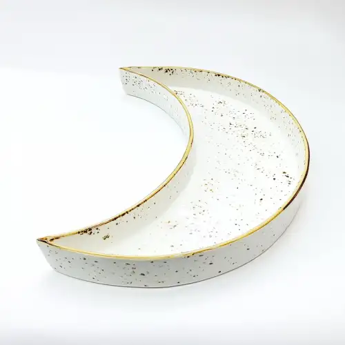 #KK2810-WT; Ceramic 12 inches moon deep plate