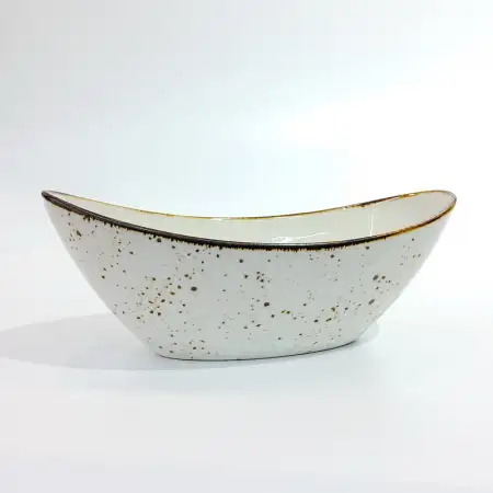 #KK6093-WT; Ceramic boat bowl 8 inches..