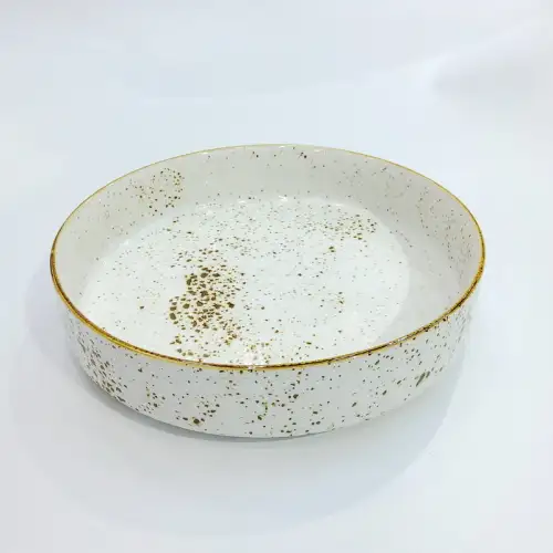 #KK9056-WT; Ceramic 10 inches round deep plate