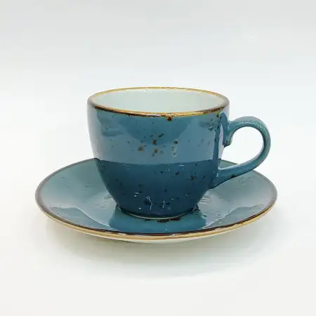 #KKE190-BL; Ceramic coffee cup with sauc..