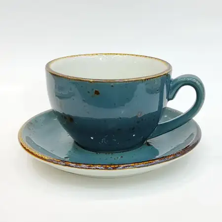 #KKEG220-BL; Ceramic coffee cup with sau..