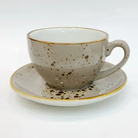 #KKEG220-CR; Ceramic coffee cup with sau..