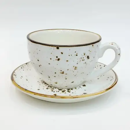 #KKEG220-WT; Ceramic coffee cup with sau..