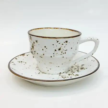 #KKW150-WT; Ceramic coffee cup with sauc..
