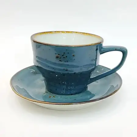 #KKW190-BL; Ceramic coffee cup with sauc..