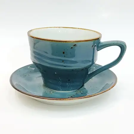 #KKW250-BL; Ceramic coffee cup with sauc..