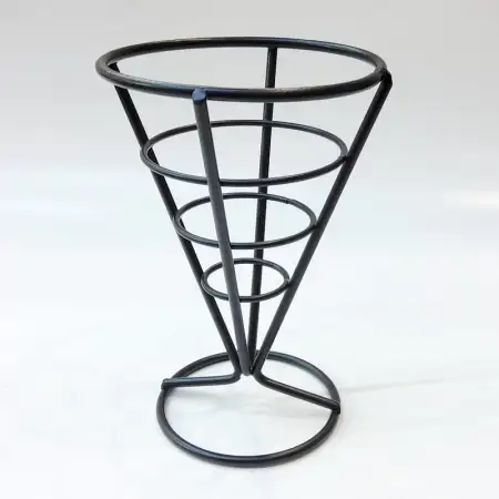 #MH-9551BK; Stainless steel mini fries holder cone 10x15cm