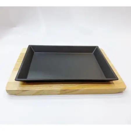 #YY2102; Cast iron pan 22x16cm + wood ..