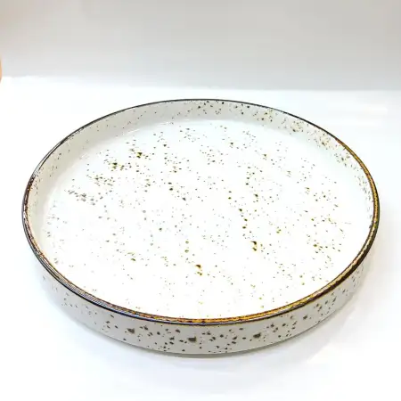 Ceramic 12 inches Deep Plate - Rustic Speckle White