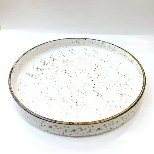 Ceramic Deep Plate 12 Inches Rustic Speckle White