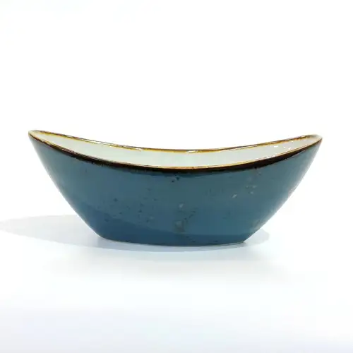 Ceramic Boat Shape Bowl 6.75 Inches - Rustic Speckle Blue