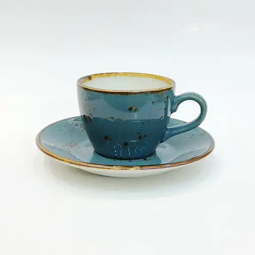 Ceramic Coffee Cup with Saucer 100ml - Rustic Speckle Blue Ceramic Coffee Cup with Saucer 100ml - Rustic Speckle Blue