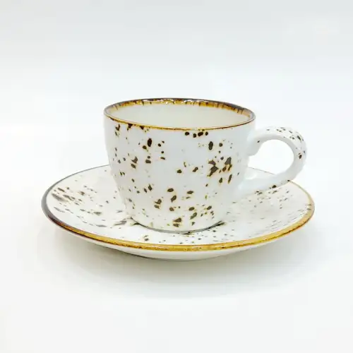 Ceramic Coffee Cup with Saucer 100ml - Rustic Speckle White Ceramic Coffee Cup with Saucer 100ml - Rustic Speckle White