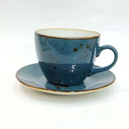 Ceramic Coffee Cup with Saucer 140 ml Rustic Speckle Blue Ceramic Coffee Cup with Saucer 140 ml Rustic Speckle Blue