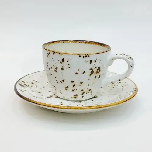 Ceramic Coffee Cup with Saucer 140ml - Rustic Speckle White