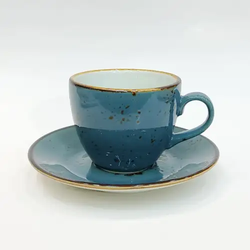 Ceramic Coffee Cup with Saucer 180ml - Rustic Speckle Blue