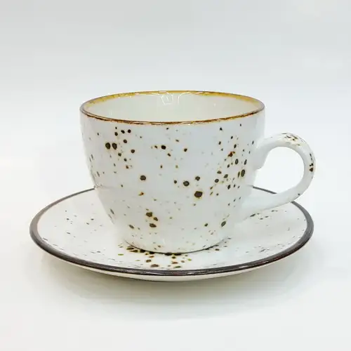 Ceramic Coffee Cup with Saucer 180ml - Rustic Speckle White Ceramic Coffee Cup with Saucer 180ml - Rustic Speckle White
