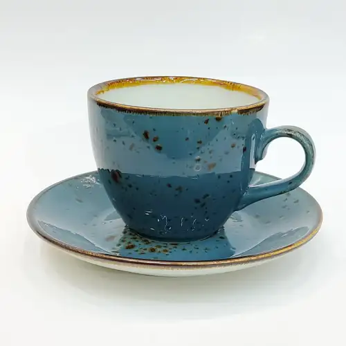 Ceramic Coffee Cup with Saucer 245ml - Rustic Speckle Blue Ceramic Coffee Cup with Saucer 245ml - Rustic Speckle Blue