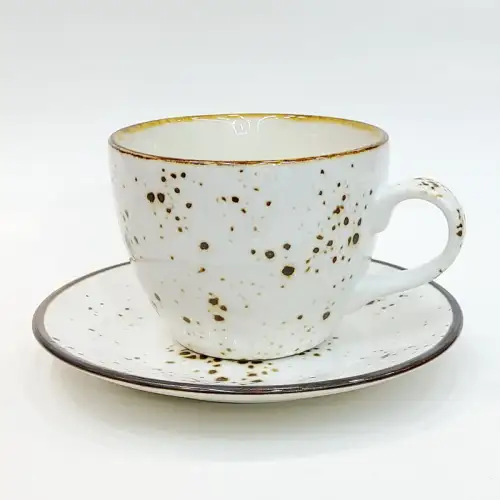 Ceramic Coffee Cup with Saucer 245ml - Rustic Speckle White