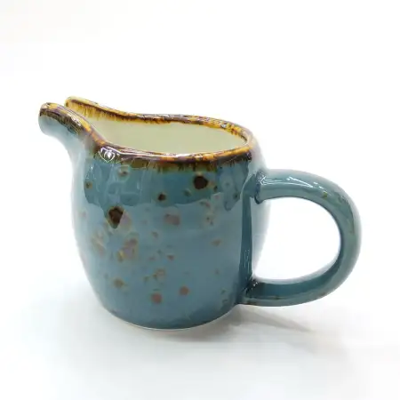 Ceramic Cream Pot with Handle 4 inches - Rustic Speckle Blue