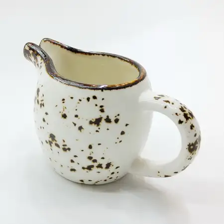 Ceramic Cream Pot with Handle 4 inches - Rustic Speckle White