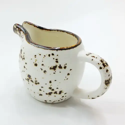 Ceramic Cream Pot with Handle 4 inches - Rustic Speckle White Ceramic Cream Pot with Handle 4 inches - Rustic Speckle White