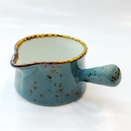 Ceramic Cream Pot with Handle and Spout 7.7x5cm - Rustic Speckle Blue