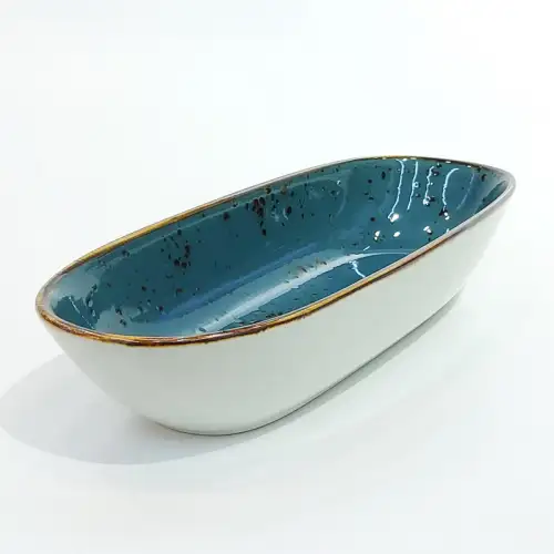 Ceramic Oval Deep Plate 9 Inches - Rustic Speckle Blue Ceramic Oval Deep Plate 9 Inches - Rustic Speckle Blue