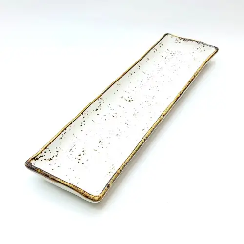 Ceramic Rectangular Plate 14 Inches - Rustic Speckle White Ceramic Rectangular Plate 14 Inches - Rustic Speckle White