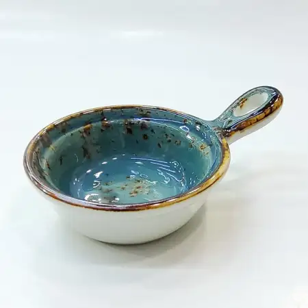 Ceramic Sauce Dish with Handle 10.5cm - Rustic Speckle Blue