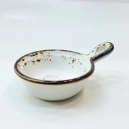 Ceramic Sauce Dish with Handle 10.5cm - Rustic Speckle White