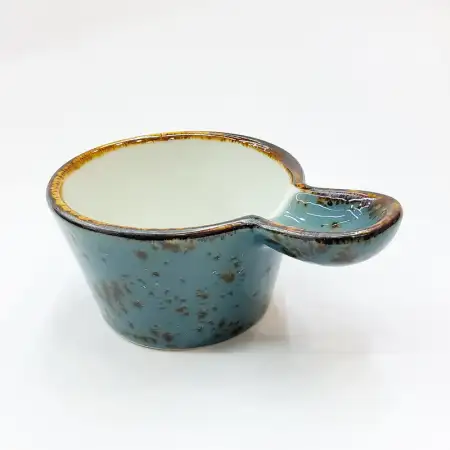 Ceramic Sauce Dish with Handle 7.5x4.5cm - Rustic Speckle Blue