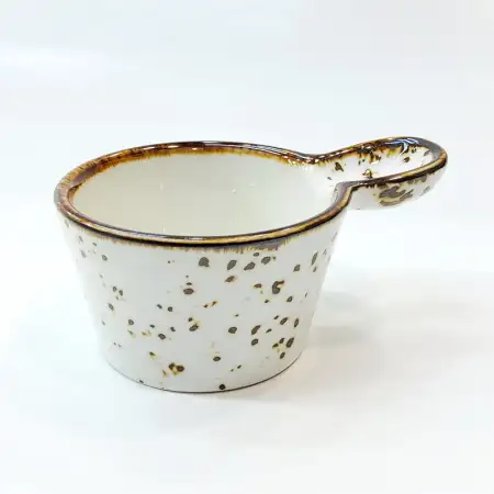 Ceramic Sauce Dish with Handle 7.5x4.5cm - Rustic Speckle White