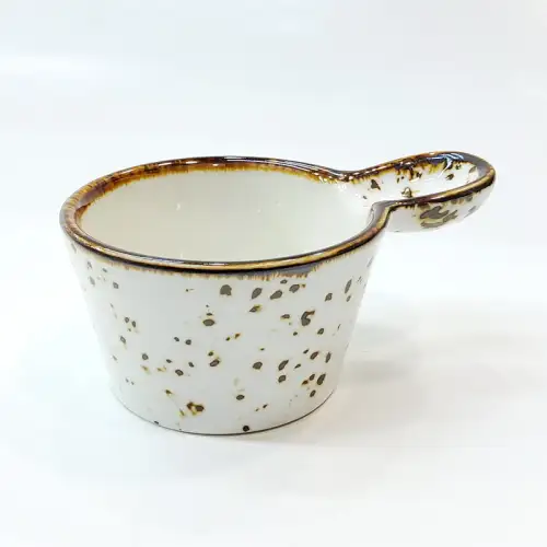 Ceramic Sauce Dish with Handle 7.5x4.5cm - Rustic Speckle White Ceramic Sauce Dish with Handle 7.5x4.5cm - Rustic Speckle White
