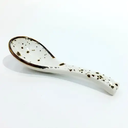 Ceramic Soup Spoon 13.2cm - Rustic Speckle White Ceramic Soup Spoon 13.2cm - Rustic Speckle White