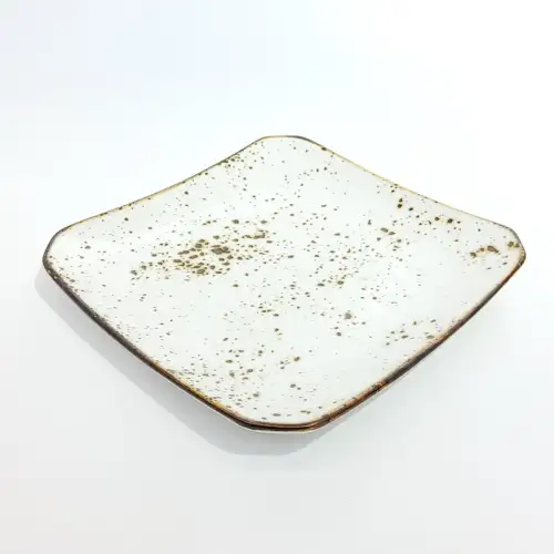 Ceramic Square Plate 8 Inches - Rustic Speckle White