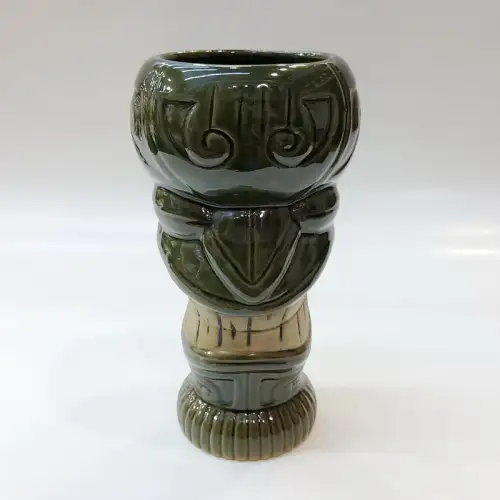 Ceramic Tiki Cocktail Mug 300ml - Glossy Olive Green & Beige Totem Idol Ceramic Tiki Cocktail Mug 300ml - Glossy Olive Green & Beige Totem Idol