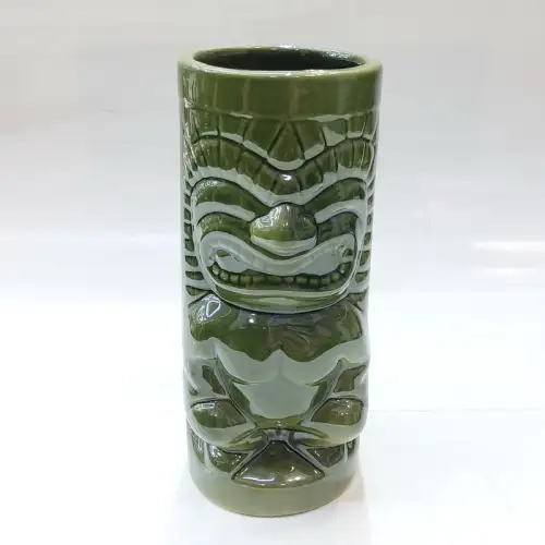Ceramic Tiki Cocktail Mug 300ml - Glossy Olive Green Squatting Warrior Ceramic Tiki Cocktail Mug 300ml - Glossy Olive Green Squatting Warrior