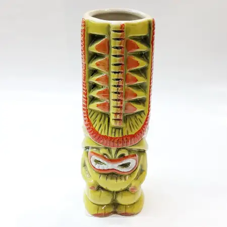 Ceramic Tiki Cocktail Mug 300ml - Olive Headdress Warrior Tiki