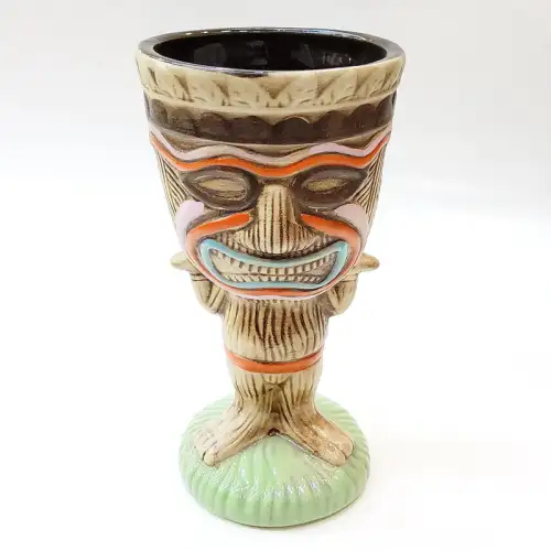 Ceramic Tiki Cocktail Mug 300ml - Wood Grain Tiki Goblet with Green Base Ceramic Tiki Cocktail Mug 300ml - Wood Grain Tiki Goblet with Green Base