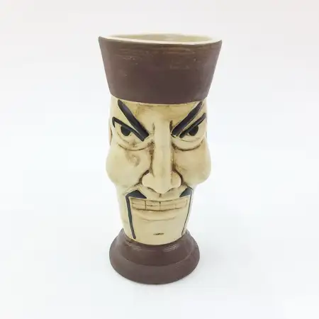Ceramic Tiki Cocktail Mug 350ml - Ivory Fu Manchu Villain with Cream Interior