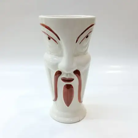 Ceramic Tiki Cocktail Mug 350ml - White Oriental Fu Manchu