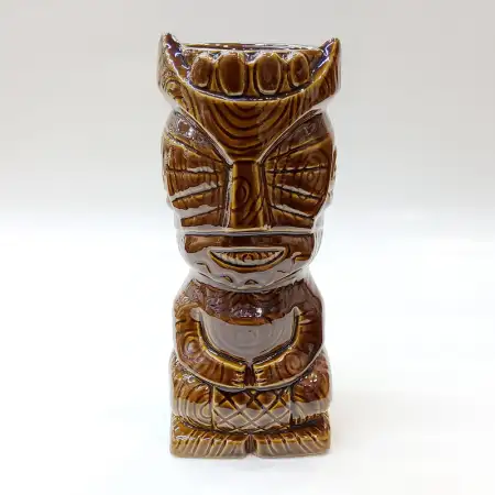 Ceramic Tiki Cocktail Mug 375ml - Brown Wood Grain Totem